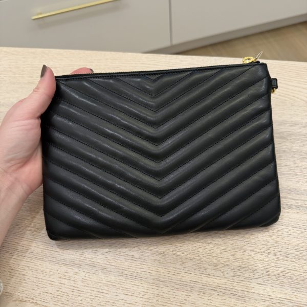 Saint Laurent YSL Monogram Small Pouch in Smooth Leather Black and Gold Hardware