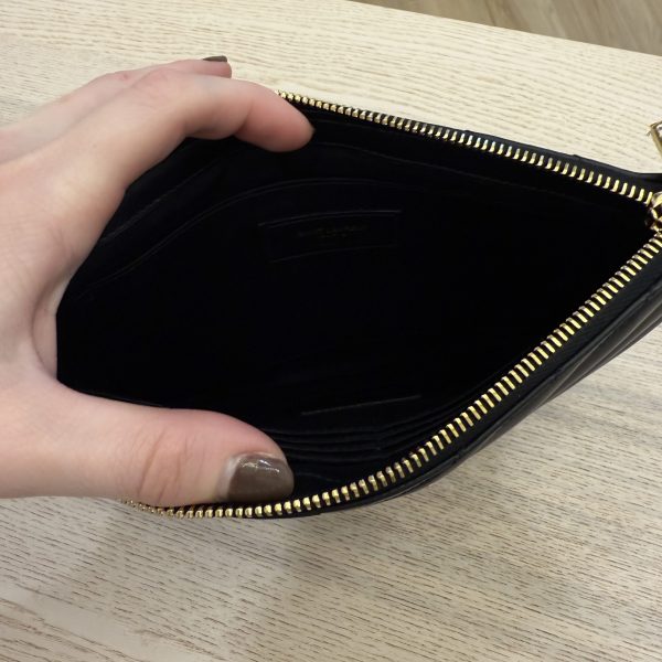 Saint Laurent YSL Monogram Small Pouch in Smooth Leather Black and Gold Hardware