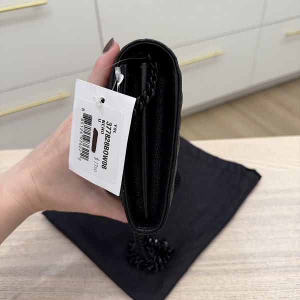 Saint Laurent Envelope Quilted Leather Chain Wallet Black and Black Hardware