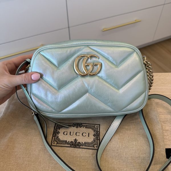 Gucci Iridescent Nappa Chevron Matelasse Small GG Marmont Chain Shoulder Bag Iridescent