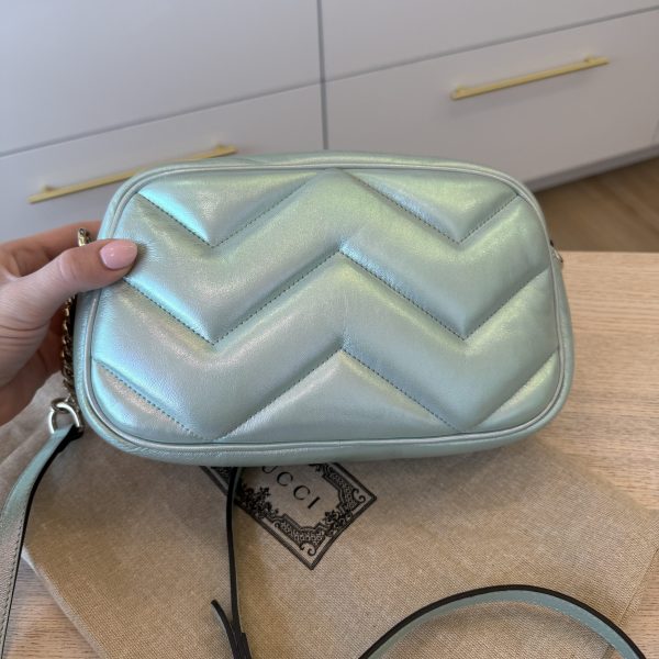 Gucci Iridescent Nappa Chevron Matelasse Small GG Marmont Chain Shoulder Bag Iridescent