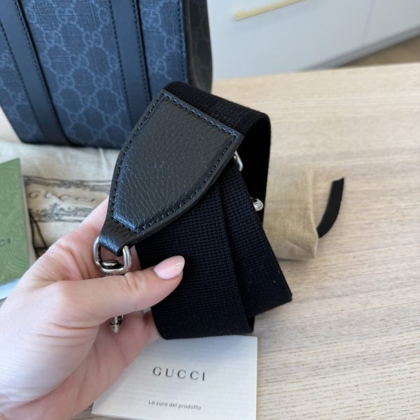 Gucci GG Supreme Monogram Appia Calfskin Web Mini Tote Bag Black