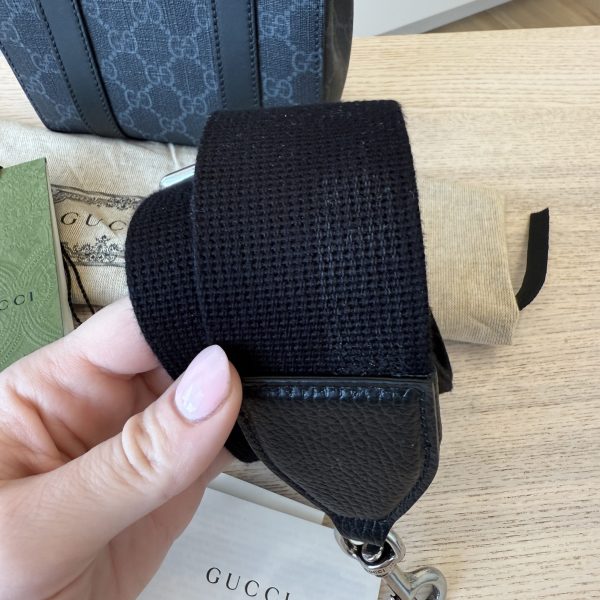 Gucci GG Supreme Monogram Appia Calfskin Web Mini Tote Bag Black