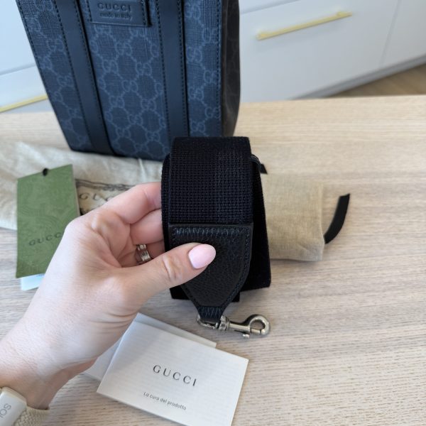 Gucci GG Supreme Monogram Appia Calfskin Web Mini Tote Bag Black