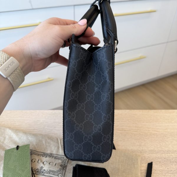 Gucci GG Supreme Monogram Appia Calfskin Web Mini Tote Bag Black