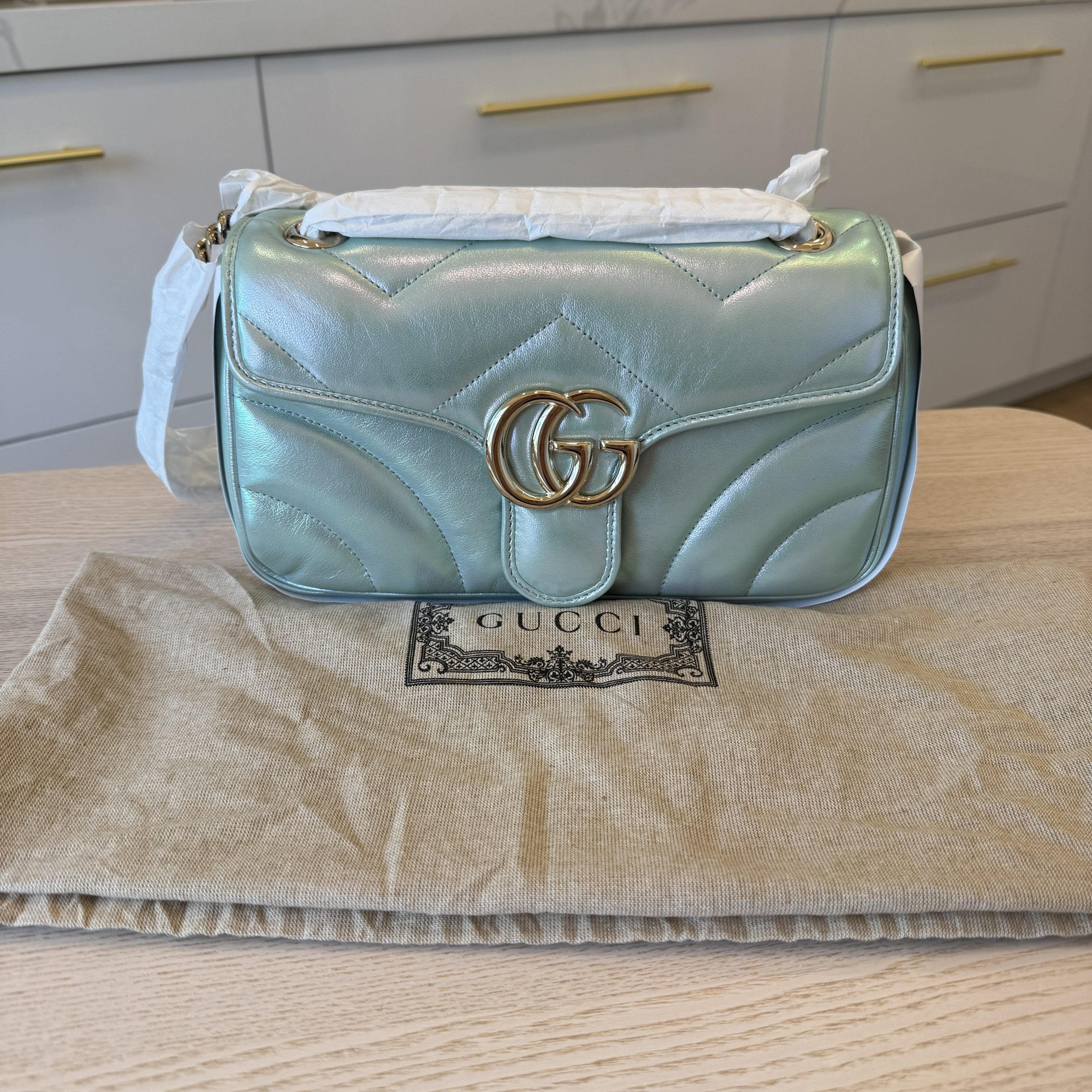 Gucci Iridescent Nappa Chevron Matelasse Small GG Marmont Shoulder Bag Iridescent