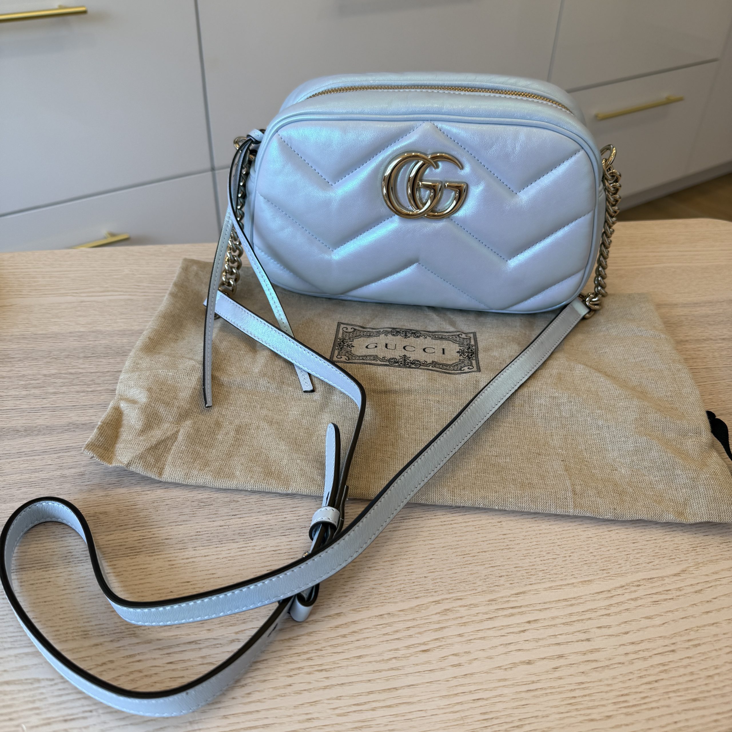 Gucci Iridescent Nappa Chevron Matelasse Small GG Marmont Chain Shoulder Bag Iridescent