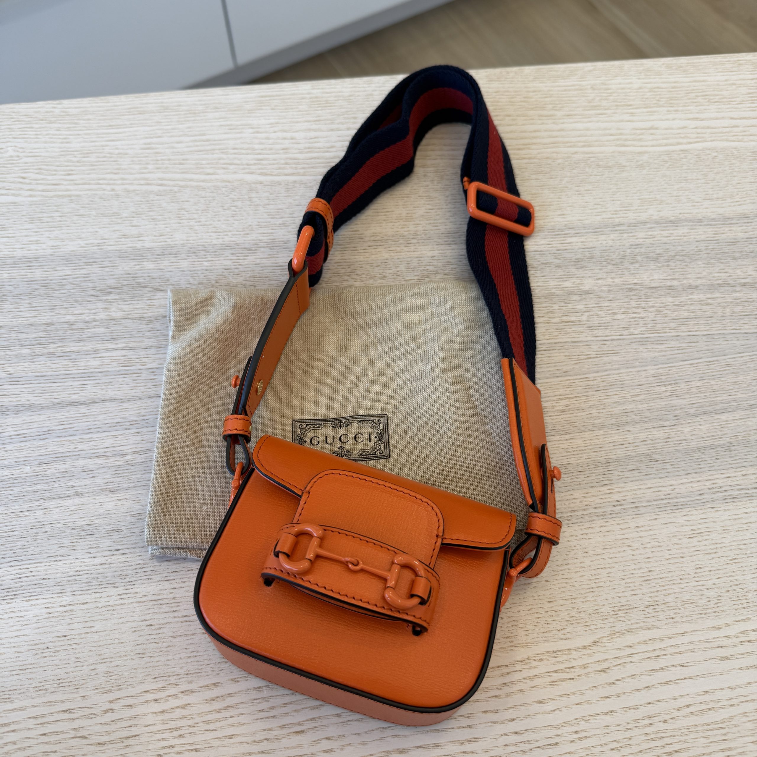 Gucci Azalea Calfskin Web Monochrome Mini Horsebit 1955 Shoulder Bag Orange