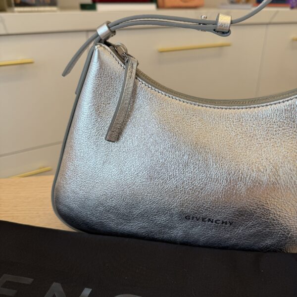 Givenchy Lucky Lock Small Embellished Glossed Textured-Leather Shoulder Bag Light Silvery