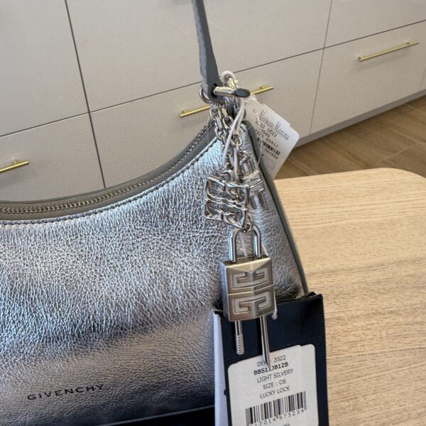Givenchy Lucky Lock Small Embellished Glossed Textured-Leather Shoulder Bag Light Silvery