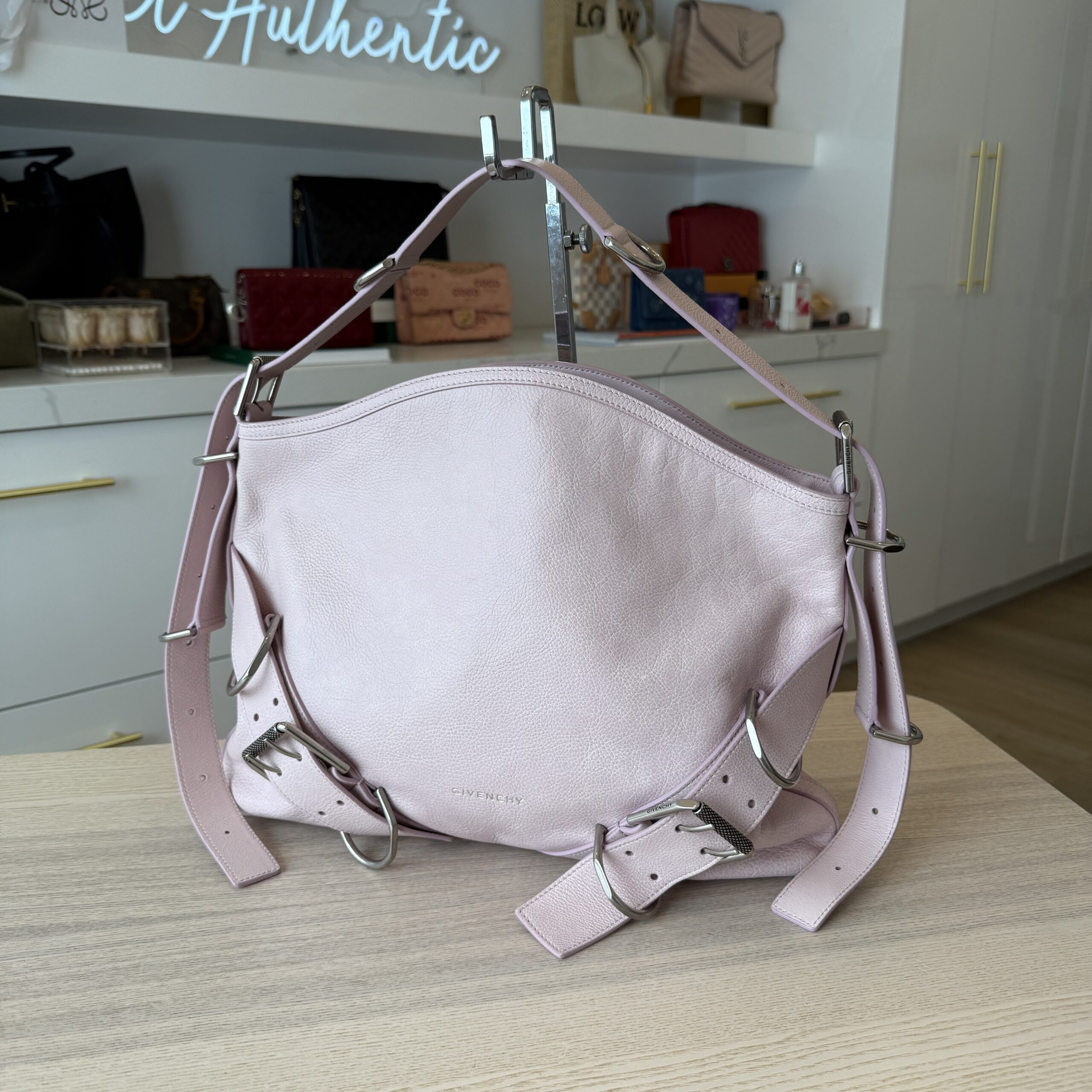Givenchy Tumbled Calfskin Medium Voyou Bag Old Pink
