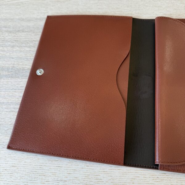 The Row Travel Pouch in Shiny Kid Leather Burnt Umber