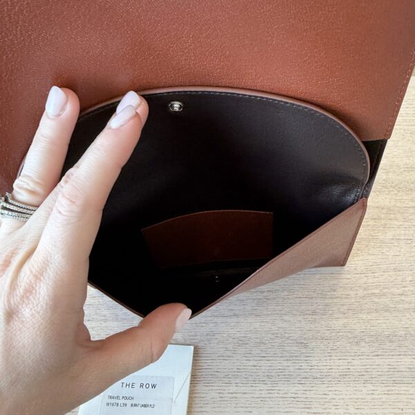 The Row Travel Pouch in Shiny Kid Leather Burnt Umber