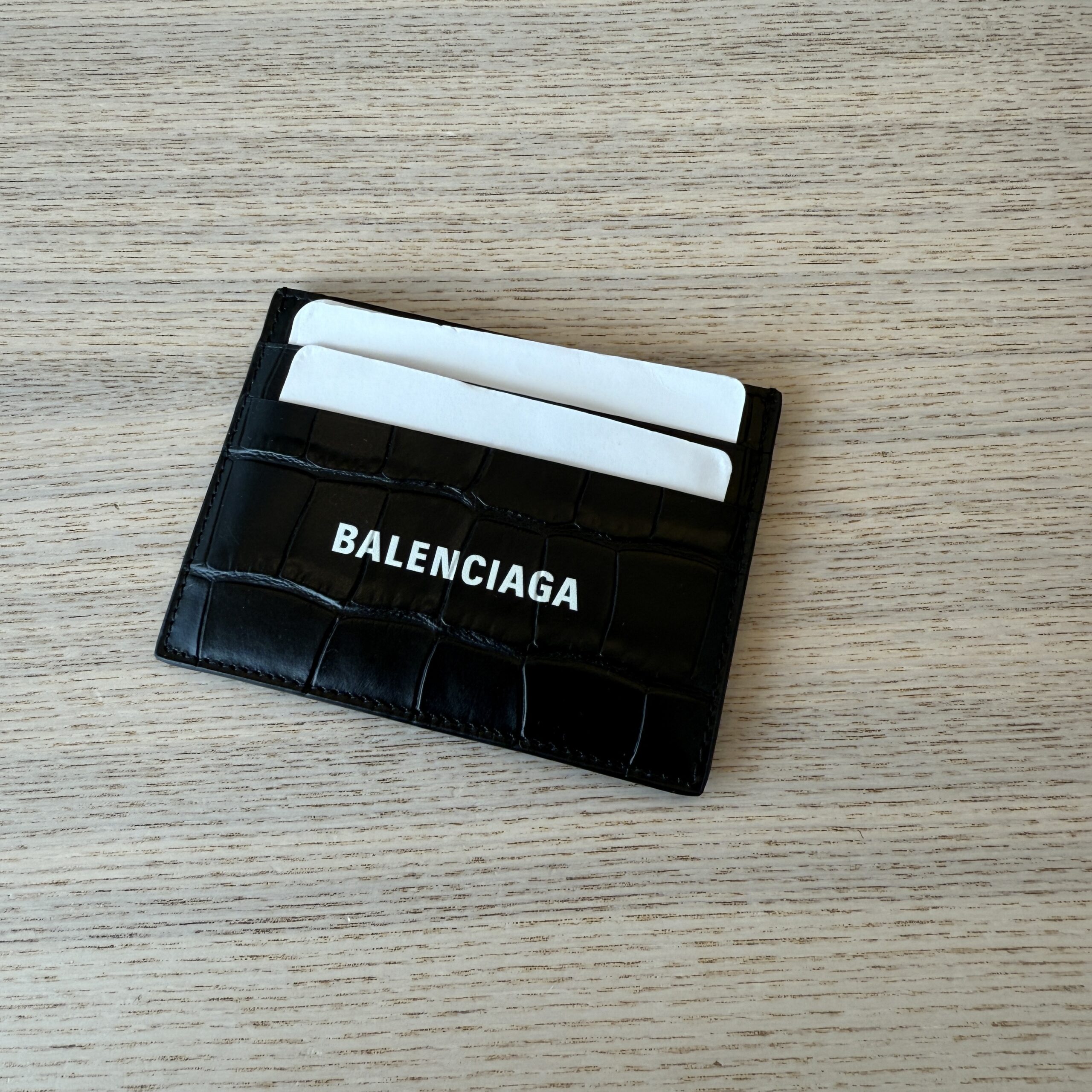 Balenciaga Black Cash Card Holder Croc Embossed