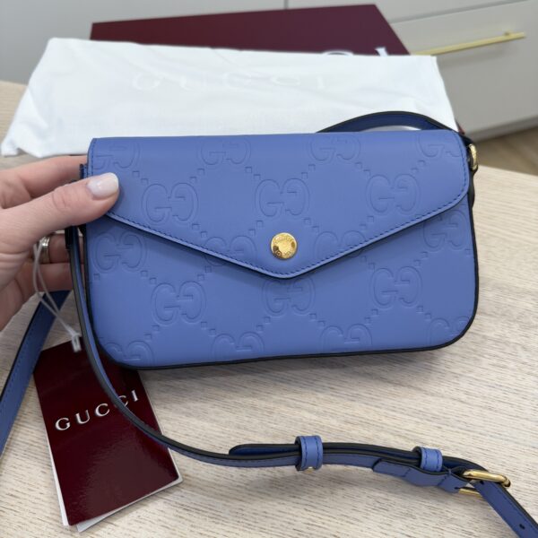 Gucci Calfskin GG Super Mini Shoulder Bag Blue