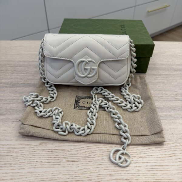 Gucci Calfskin Matelasse Monochrome GG Marmont Chain Belt Bag