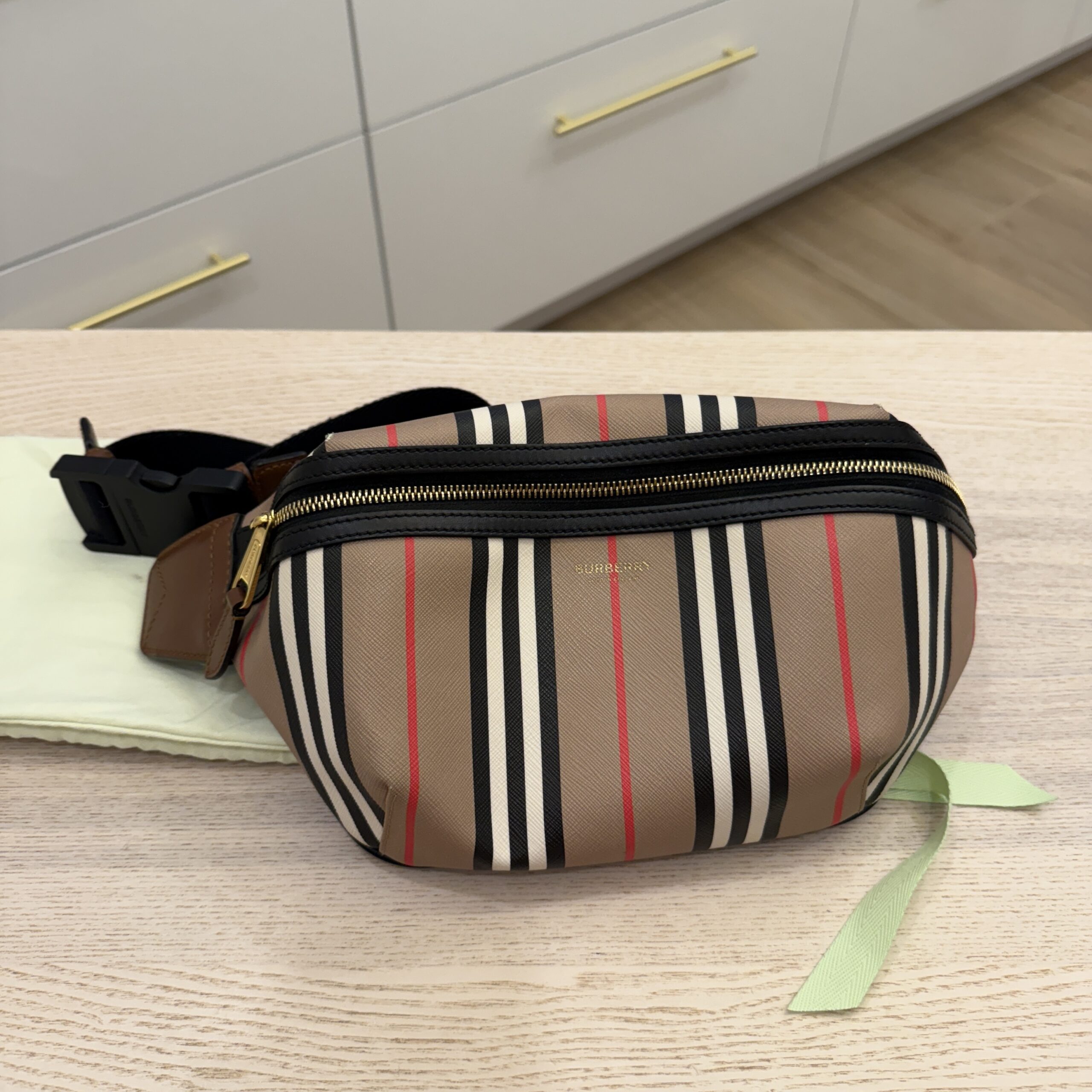 Burberry E-Canvas Icon Stripe Sonny Bum Bag Archive Beige