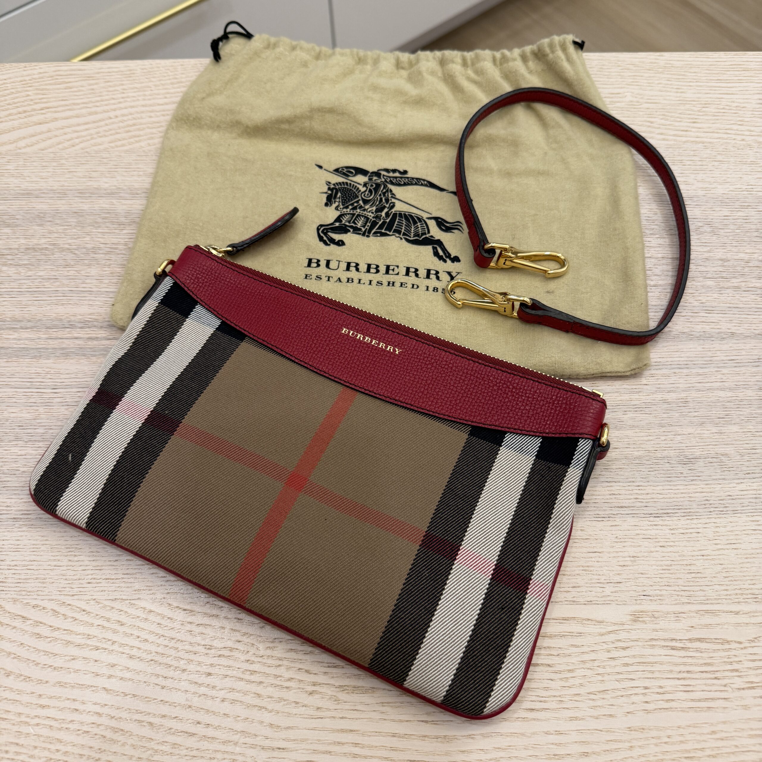 Burberry Nova Check Shoulder Bag Canvas Beige Red