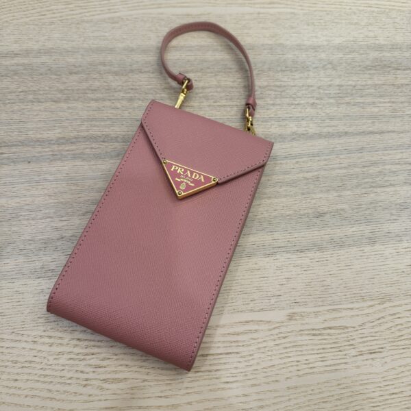 Prada 2023 Mini Saffiano Triangle Phone Bag Pink