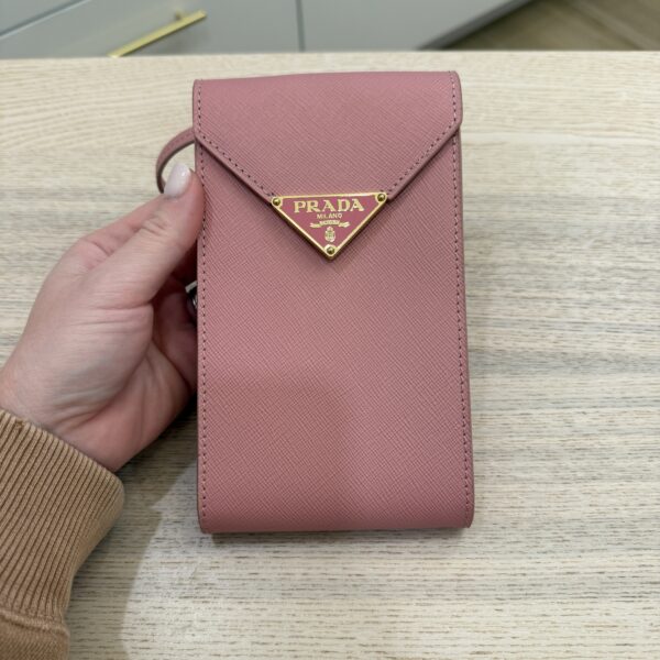 Prada 2023 Mini Saffiano Triangle Phone Bag Pink
