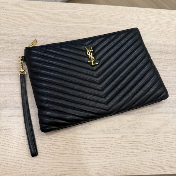 Saint Laurent Monogramme Quilted Leather Pouch Black