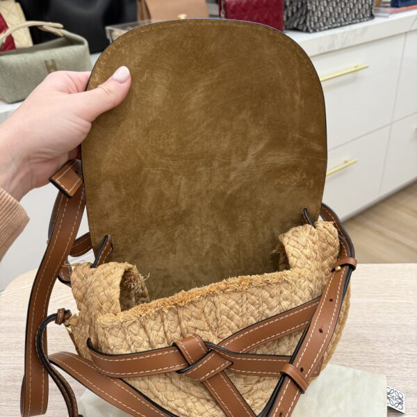 Loewe Calfskin Small Gate Crossbody Bag Raffia Tan