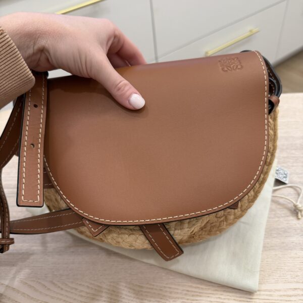 Loewe Calfskin Small Gate Crossbody Bag Raffia Tan