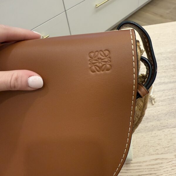 Loewe Calfskin Small Gate Crossbody Bag Raffia Tan