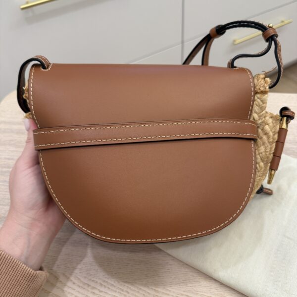 Loewe Calfskin Small Gate Crossbody Bag Raffia Tan