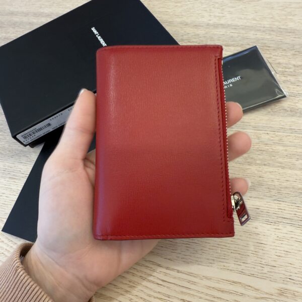 Saint Laurent Cassandre Smooth Leather Wallet Red Silver Hardware