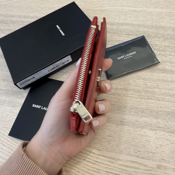 Saint Laurent Cassandre Smooth Leather Wallet Red Silver Hardware