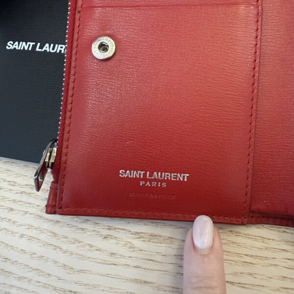 Saint Laurent Cassandre Smooth Leather Wallet Red Silver Hardware