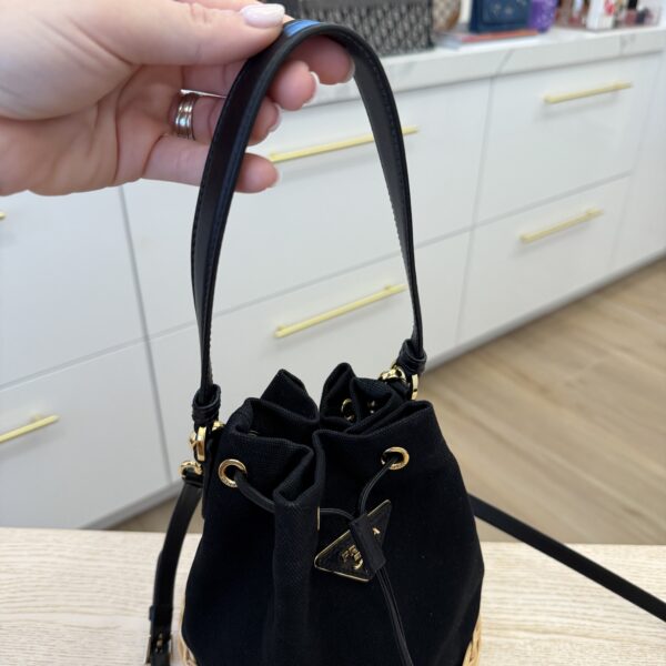 Prada Wicker Canvas Bucket Bag Black