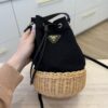 Prada Wicker Canvas Bucket Bag Black