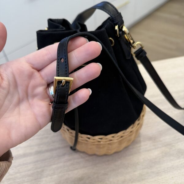 Prada Wicker Canvas Bucket Bag Black