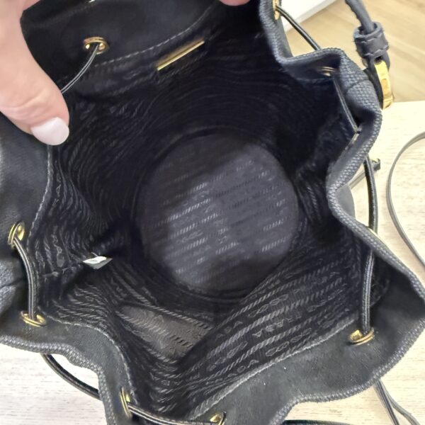 Prada Wicker Canvas Bucket Bag Black