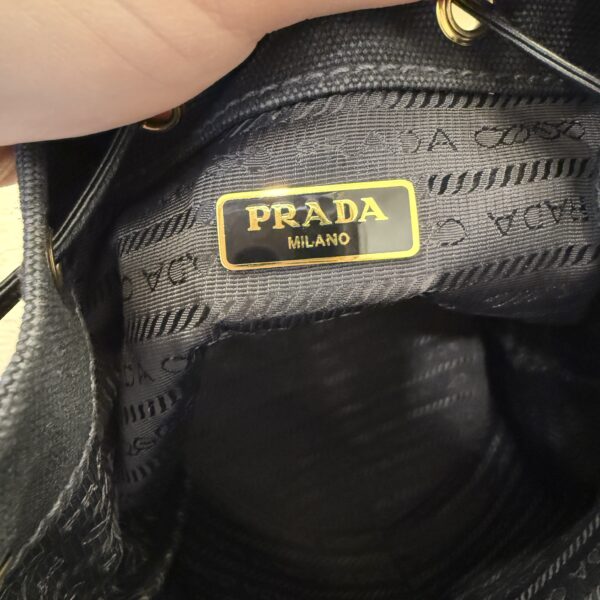 Prada Wicker Canvas Bucket Bag Black