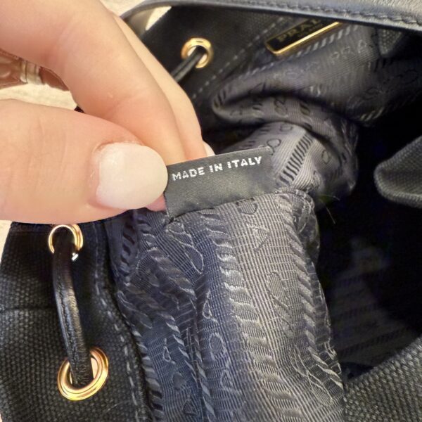 Prada Wicker Canvas Bucket Bag Black