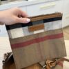 Burberry Canvas Mega Check Medium Ashby Hobo Saddle Brown