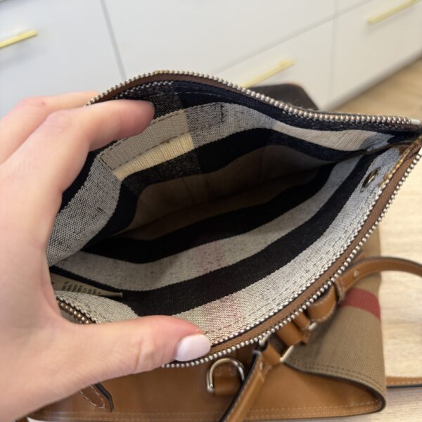 Burberry Canvas Mega Check Medium Ashby Hobo Saddle Brown