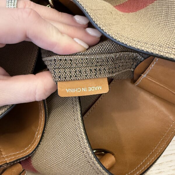 Burberry Canvas Mega Check Medium Ashby Hobo Saddle Brown