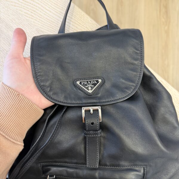 Prada Soft Calfskin Cinch Backpack Black