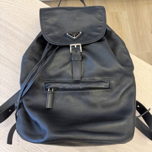 Prada Soft Calfskin Cinch Backpack Black