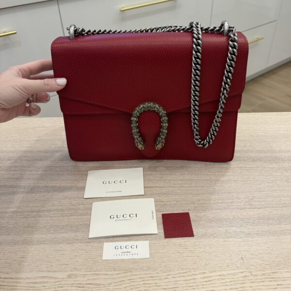 Gucci Dollar Calfskin Crystal Medium Dionysus Shoulder Bag Red