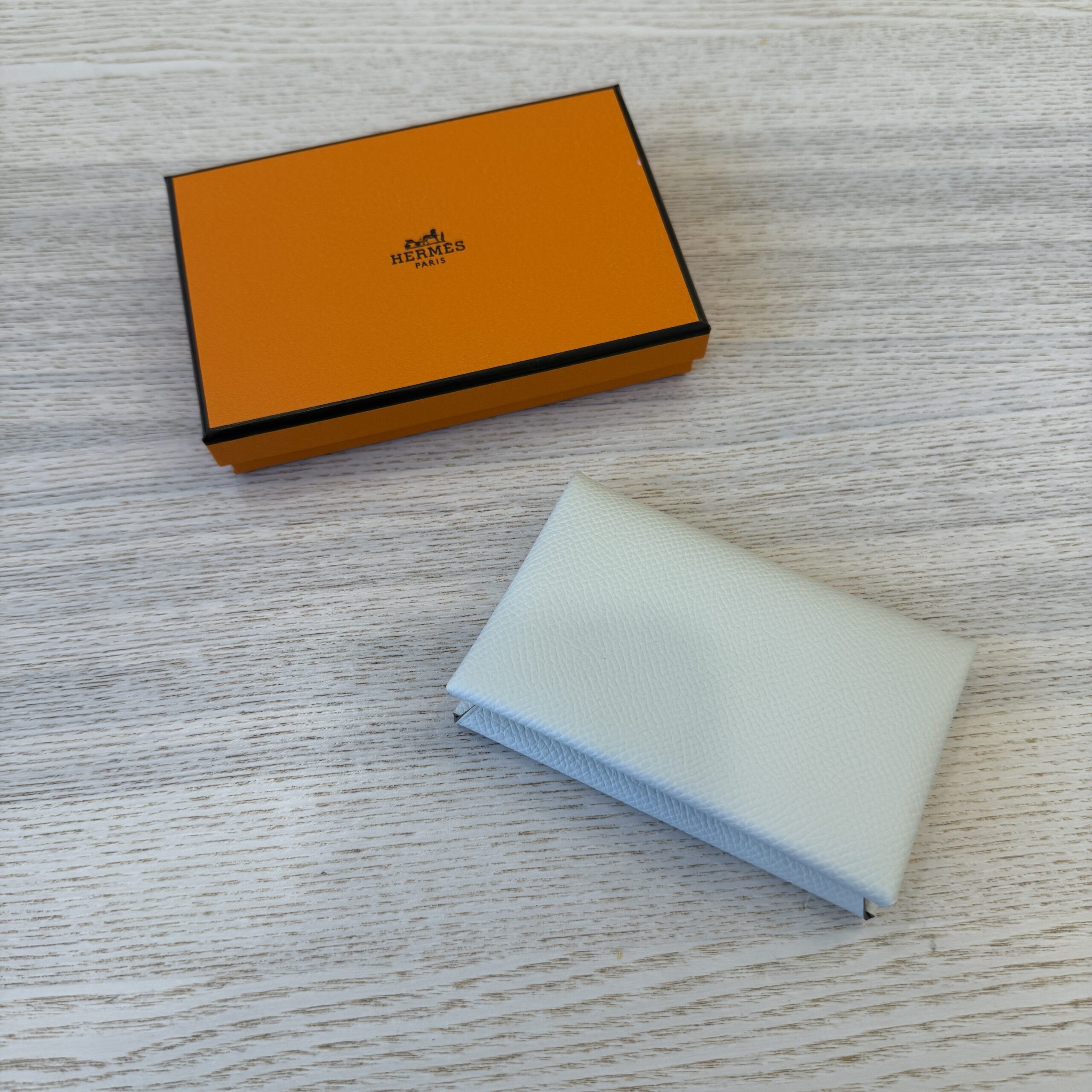 Hermes Epsom Calvi Card Case Verso Craie and Rouge Radieux