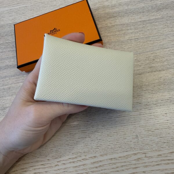 Hermes Epsom Calvi Card Case Verso Craie and Rouge Radieux