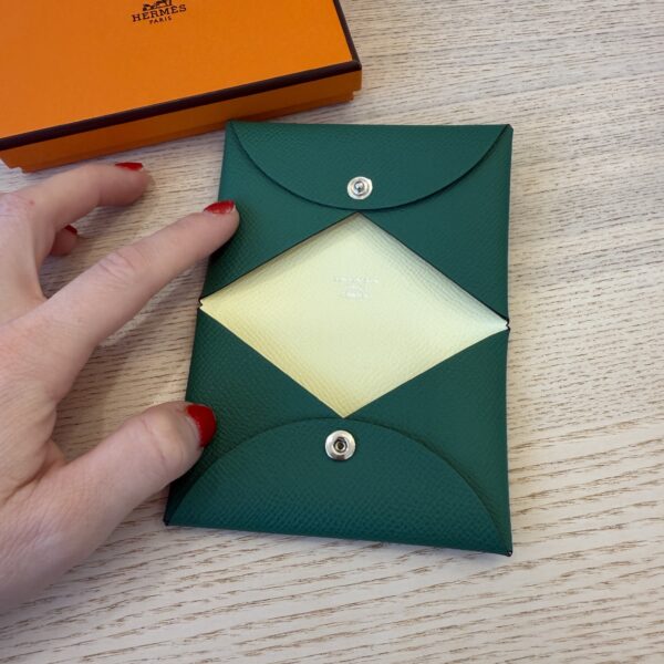 Hermes Epsom Calvi Card Case Verso Vert Vertigo and Jaune Milton