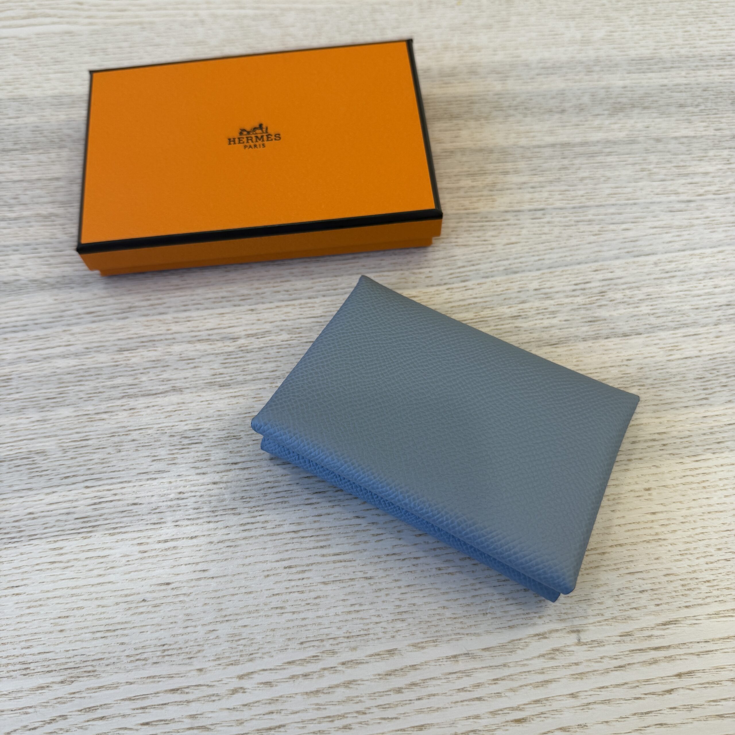 Hermes Epsom Calvi Duo Card Case Gris Pantin