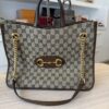 Gucci Monogram New Sakai Calfskin Lux Medium Horsebit 1955 Tote Bag Beige Ebony New Tan