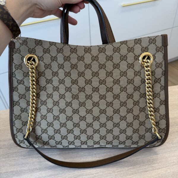 Gucci Monogram New Sakai Calfskin Lux Medium Horsebit 1955 Tote Bag Beige Ebony New Tan